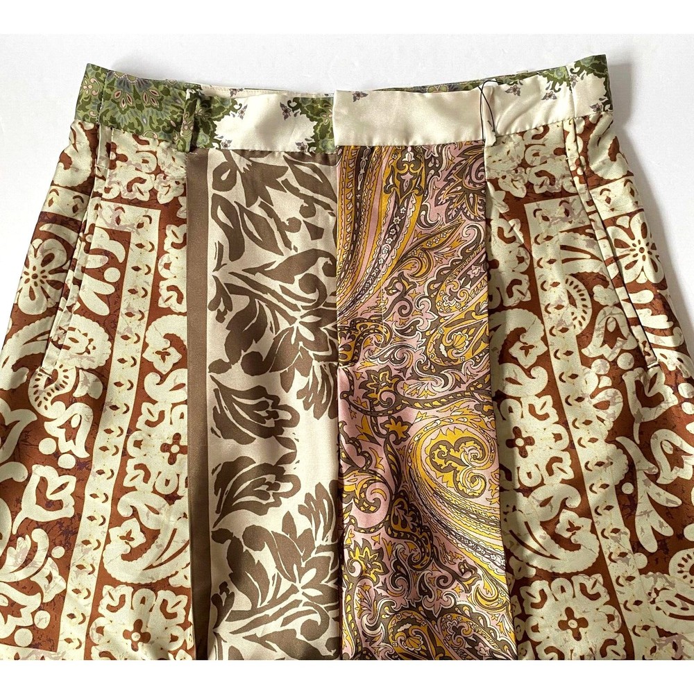 Zara Pants Womens L Multicolor Floral Paisley Wide Leg Satin Effect NWT Flaw - Picture 2 of 16